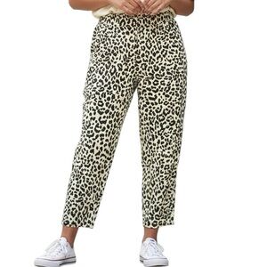 J.Crew Ruffle Leopard Pants Women’s Sz 10 Cream Black Animal Print Linen Blend